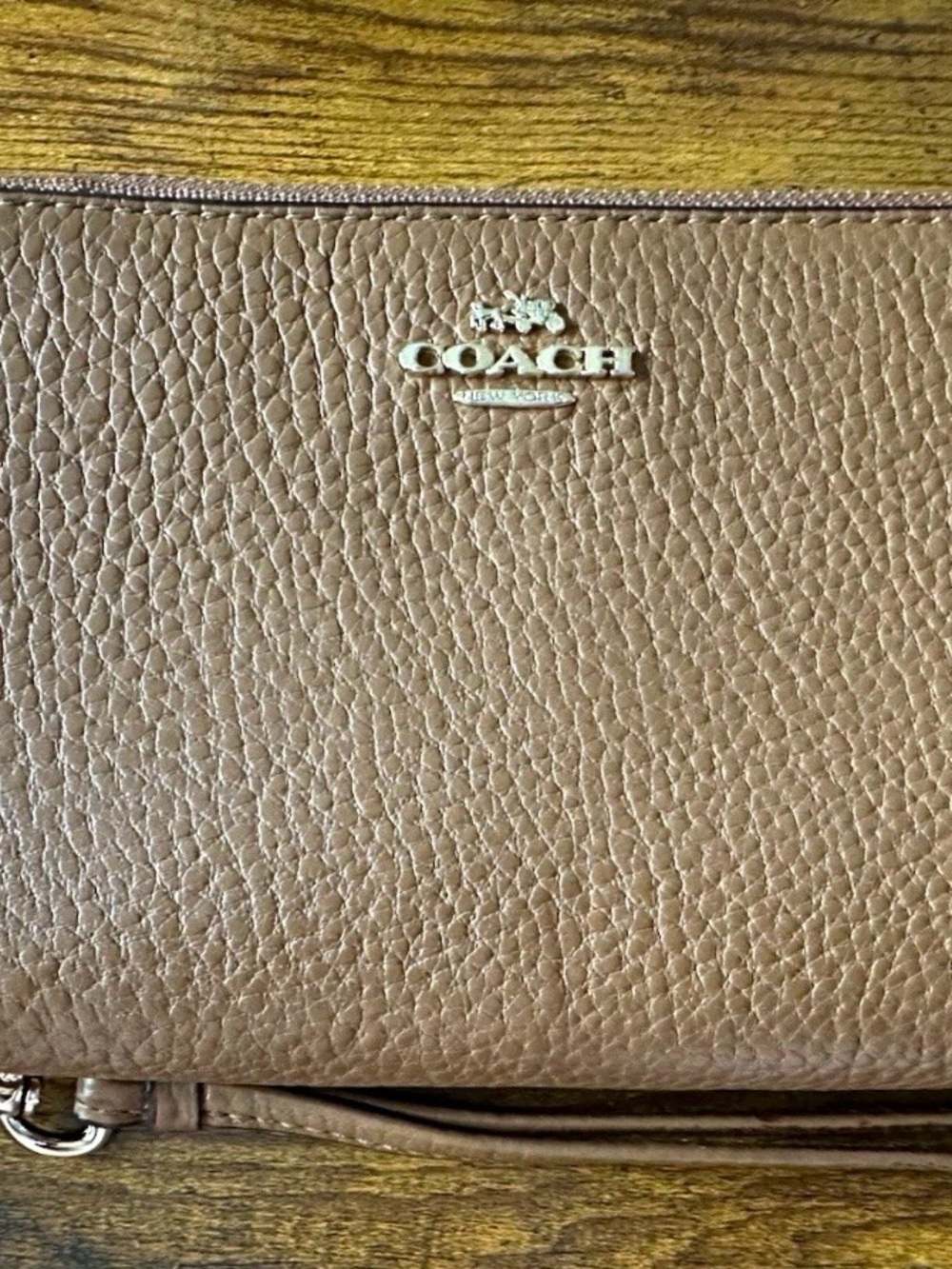 COACH Pebbled Leather Crossbody Bag in Taupe Brown with Gold Logo